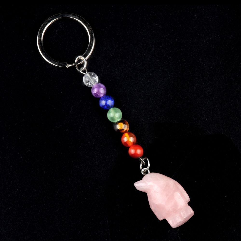 1961-Chaveiro de pinguim de pedra de cristal colorido, pingente de jóias de chakra, pingente de chaveiro de animal pequeno