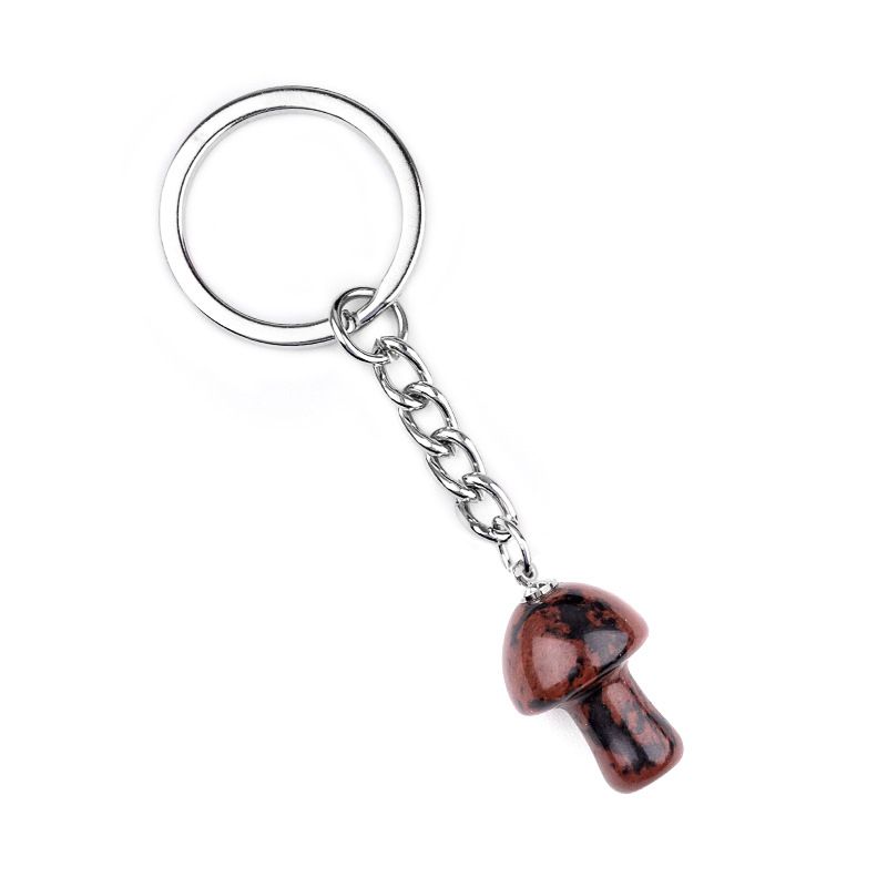 1324-Pedra de cristal natural de ágata 2cm pequeno cogumelo chaveiro pingente bonito saco de jóias pingente pequeno presente