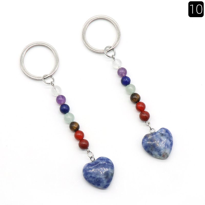 1471-Pingente de chaveiro de amor de pedra colorida de cristal natural, jóias e pingente de bagagem DIY chaveiro.