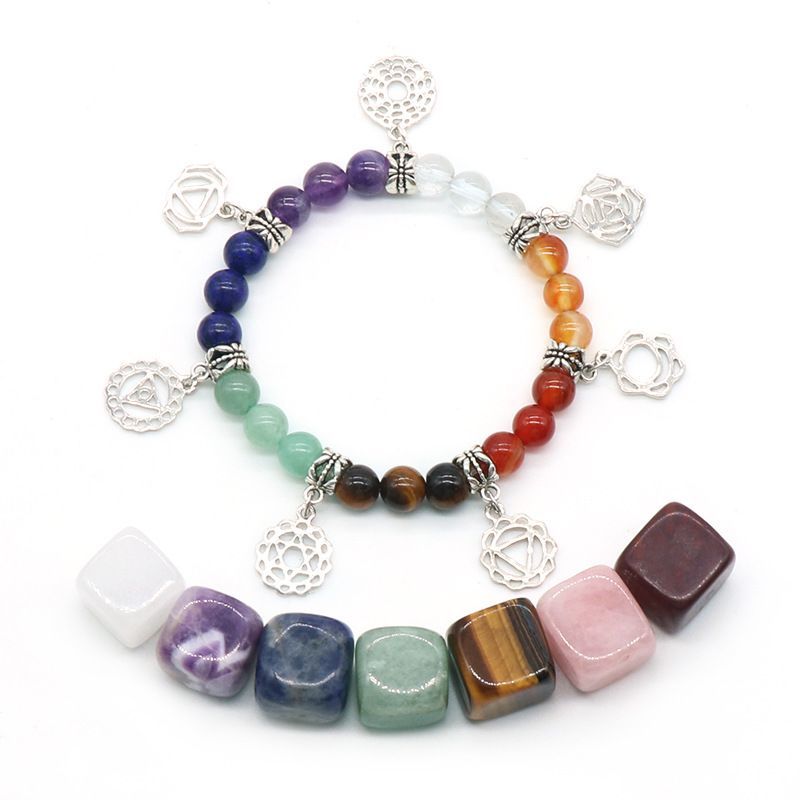 1296 - Cristal Natural Pedra de Sete Cores, Blocos Irregulares de Sete Cores, Pulseira de Yoga de Chakra, Conjunto de Pedras de Sete Cores