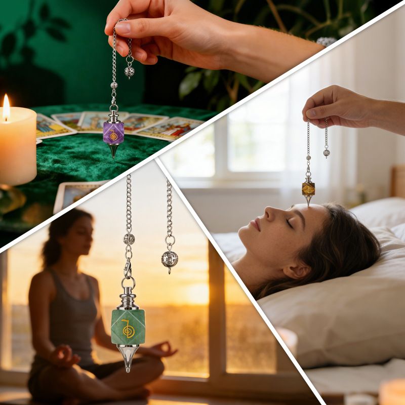 Pingente de pêndulo de cristal natural Gravura geométrica Runa Yoga Meditação Freqüência ajustável Pêndulo de pedra natural