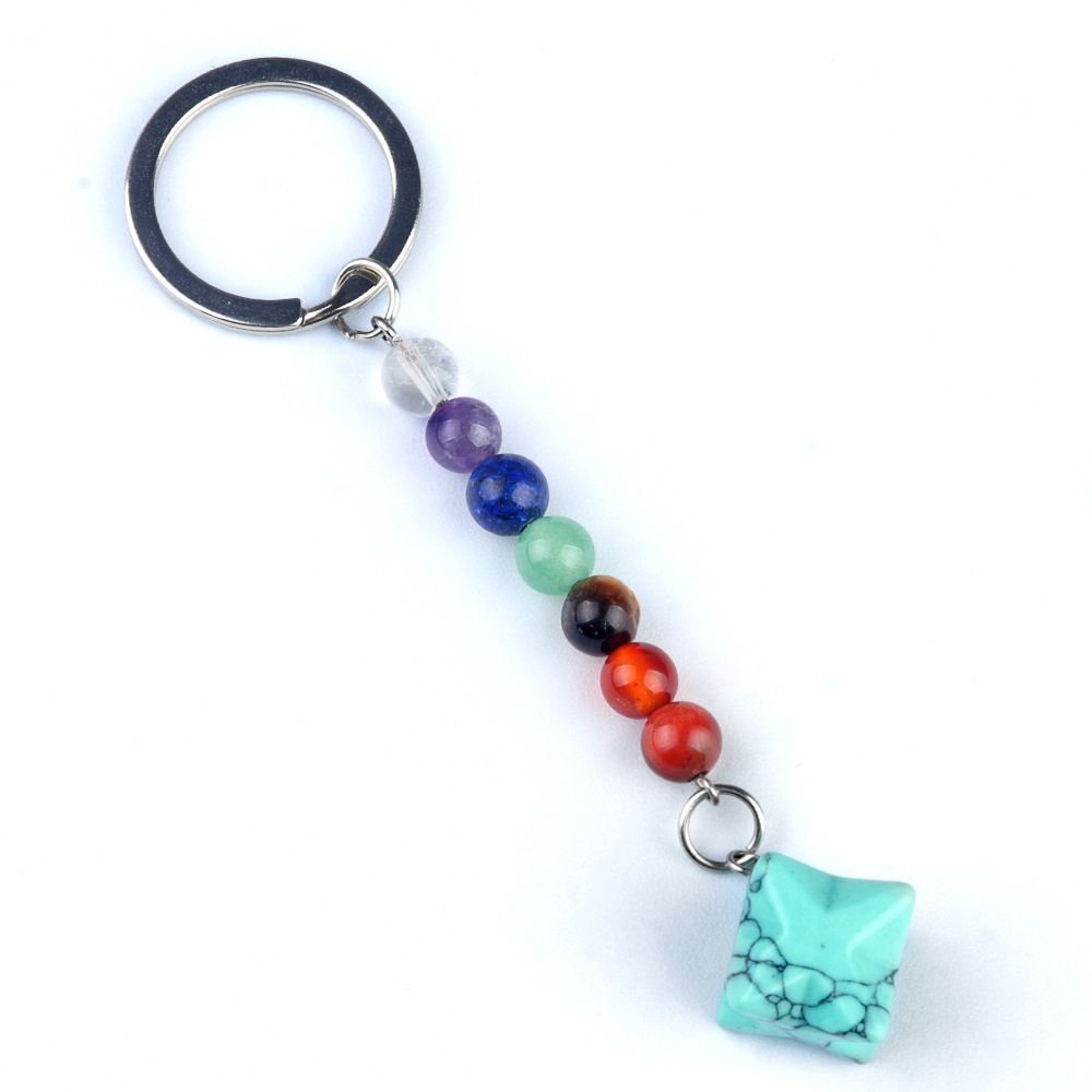 1937-Pedra colorida de cristal natural ágata Kaba chaveiro estrela, pingente de hexagrama tridimensional Merkaba.