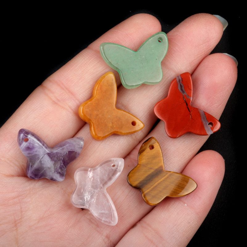1765-Pingente de borboleta de pedra de ágata de cristal natural DIY pulseira de borboleta de pedra natural acessórios de colar
