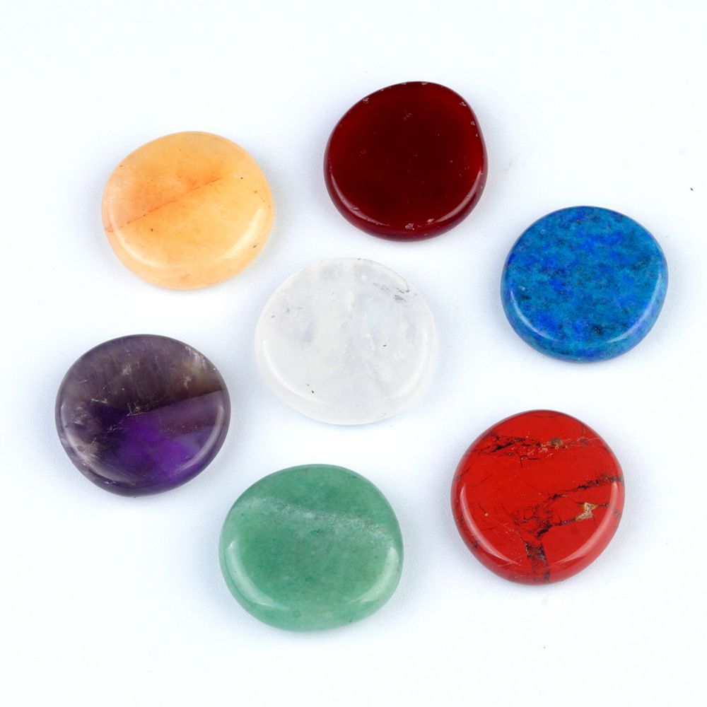 1783-Sete chakras cristal de ágata natural 20mm redondo sete veias símbolo de ioga 7 peças