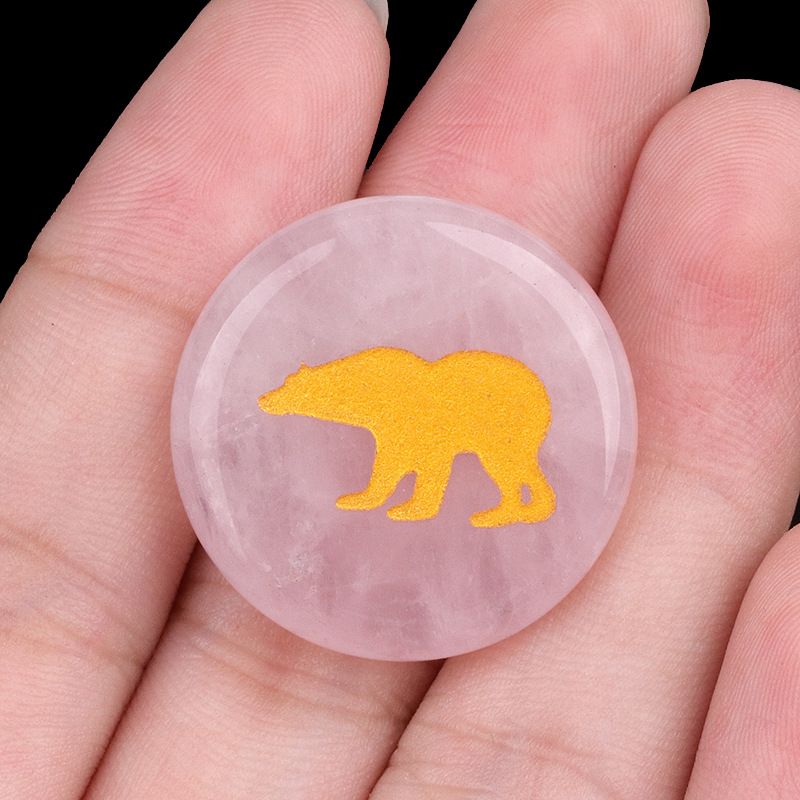 2199-Pedra de ágata de cristal natural gravada urso disco de 25mm pedra semipreciosa gravada padrão animal decoração criativa