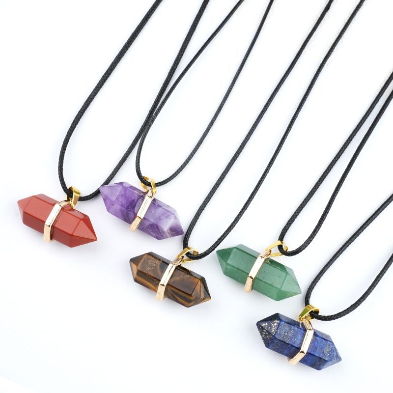 Colar de pilar hexagonal de pedra de cristal natural 13 * 36mm bala pingente de jóias DIY