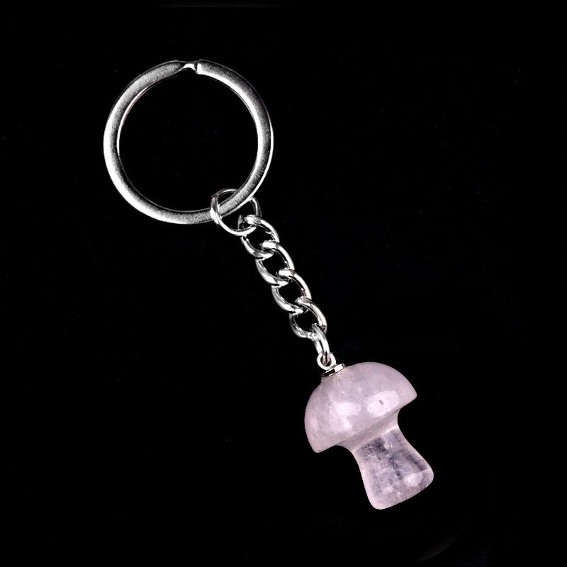 1324-Pedra de cristal natural de ágata 2cm pequeno cogumelo chaveiro pingente bonito saco de jóias pingente pequeno presente