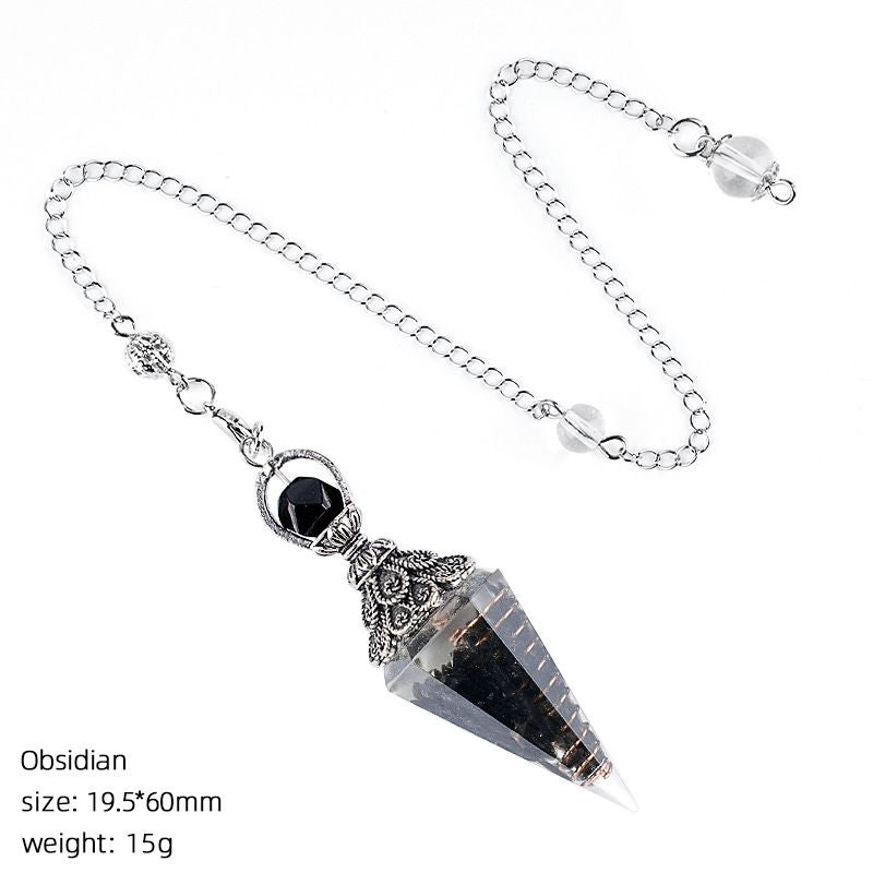 Pingente de pêndulo de cristal de resina personalizada Hexagonal Cone Rhombus Agate Gravel Yoga Meditação Freqüência Ajustável Pêndulo Epóxi