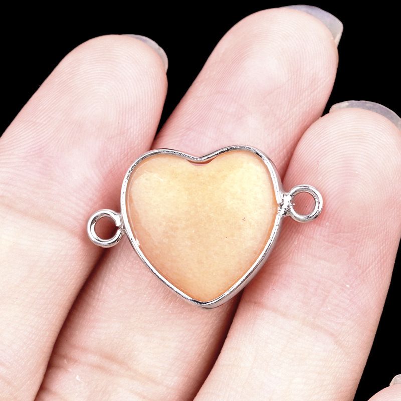 2026-15Mm conector de bainha de amor, pedra semi-preciosa natural amor duplo orifício de suspensão acessórios de jóias DIY