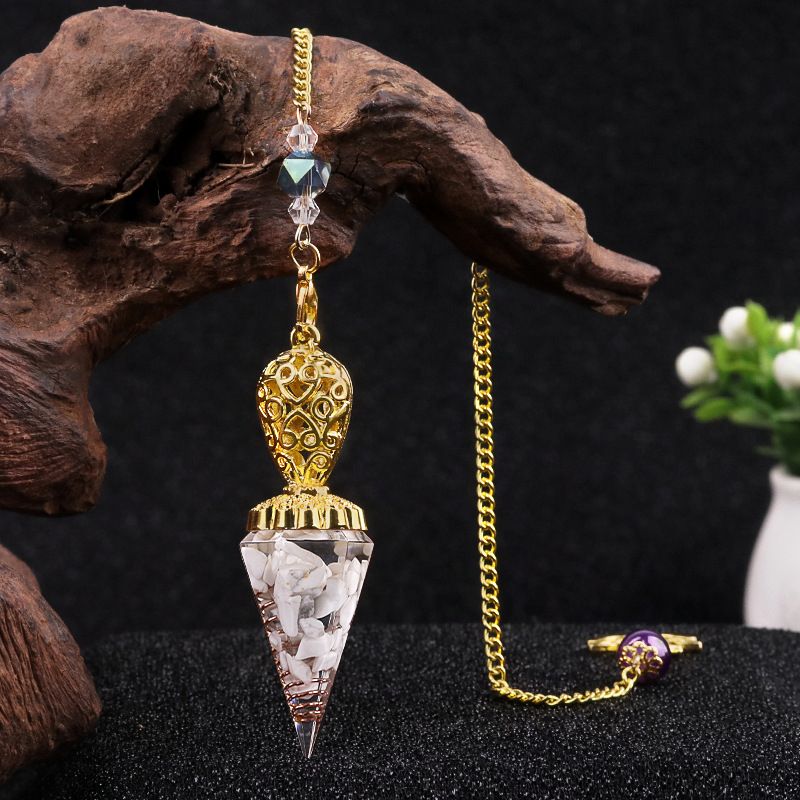 Jóias Pêndulo De Ouro Cristal Natural Ágata Resina De Pedra Semi-preciosa Pingente De Cone Hexagonal