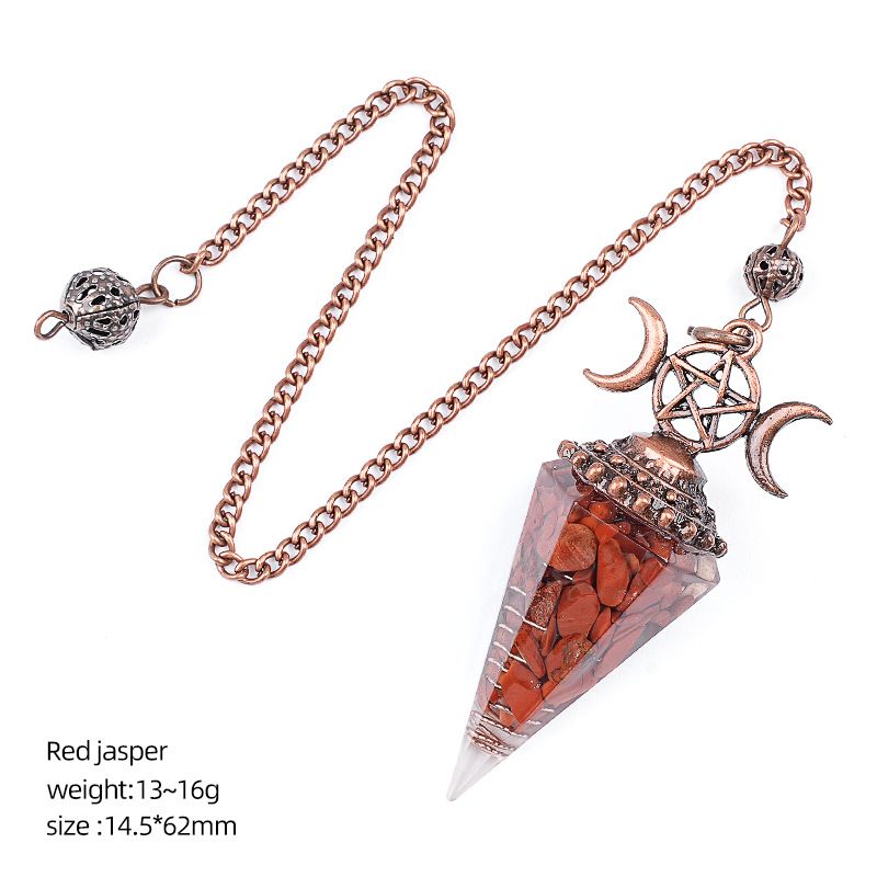 Pingente de pêndulo de cristal natural Triatlo vermelho antigo Hexagonal Cone Yoga Meditação Pêndulo de resina de frequência ajustável