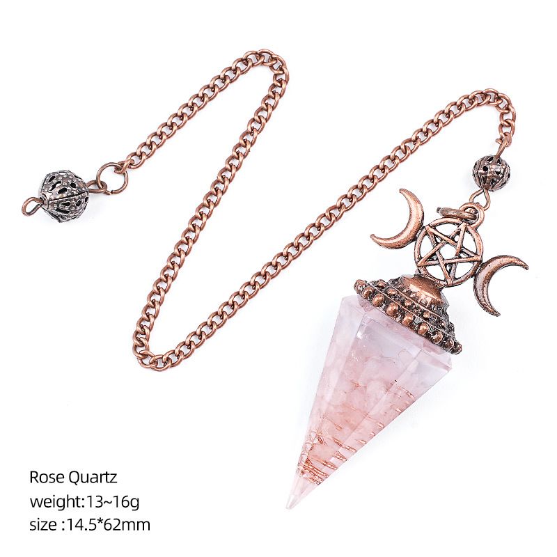 Pingente de pêndulo de cristal natural Triatlo vermelho antigo Hexagonal Cone Yoga Meditação Pêndulo de resina de frequência ajustável
