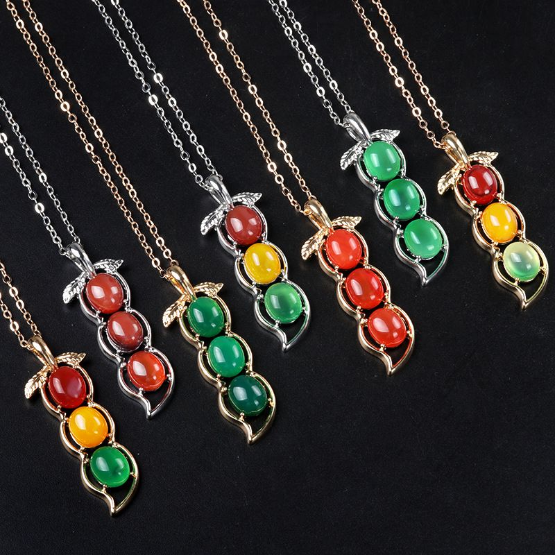 1728-Pingente de liga de feijão de corda de Calcedônia, pingente de ágata de três cores vermelho, verde e amarelo para homens e mulheres, pingente de presente para venda