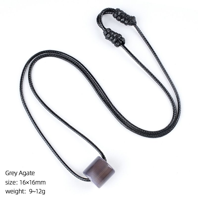 Colar cilíndrico de cristal natural de 16Mm, corrente de suéter simples, pingente de ágata cilíndrica com orifício grande e ajustável à mão.
