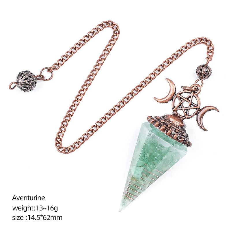 Pingente de pêndulo de cristal natural Triatlo vermelho antigo Hexagonal Cone Yoga Meditação Pêndulo de resina de frequência ajustável