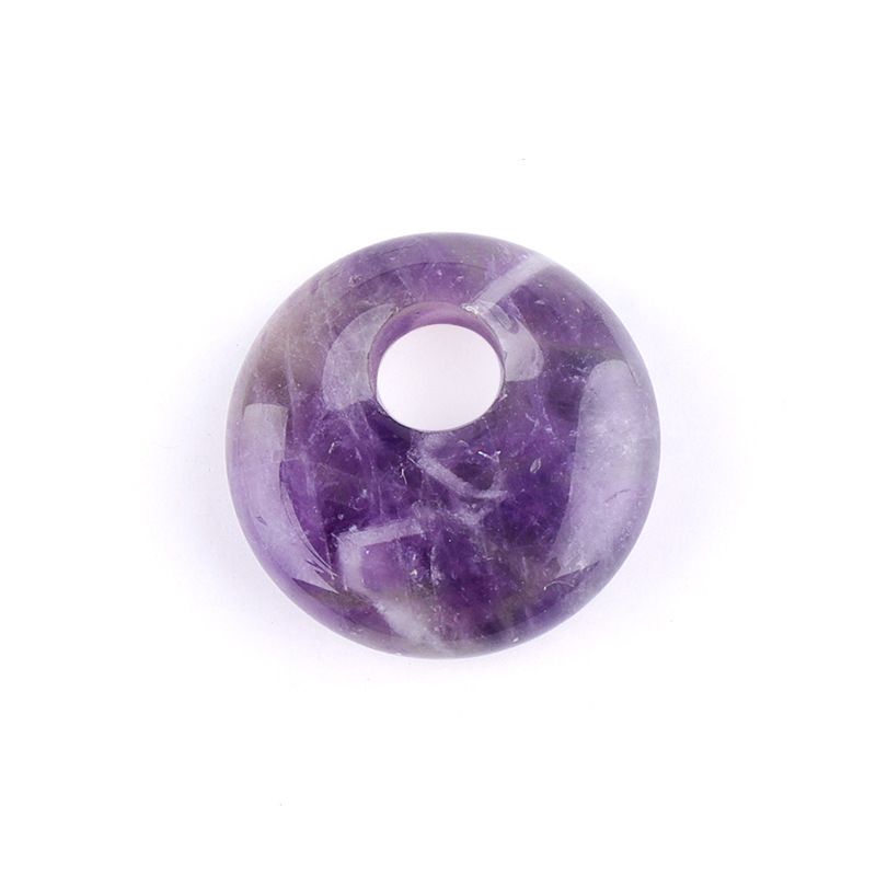 Pingente de fivela de segurança de orifício lateral de ágata de cristal natural de 18mm, colar nostálgico de ametista de orifício lateral de irmão redondo estilo nacional
