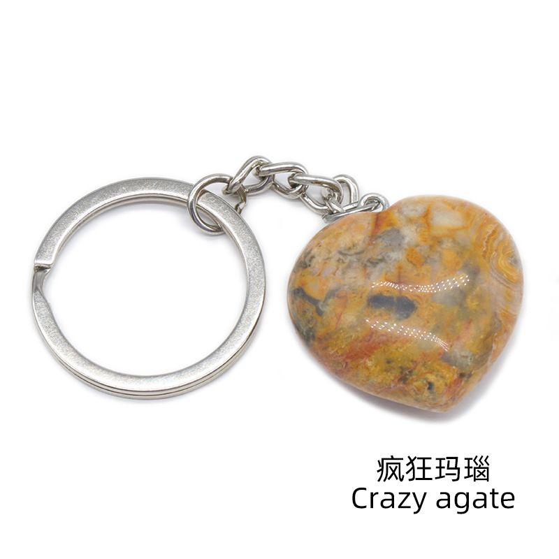 Pedra de ágata de cristal natural 30mm chaveiro do amor, pingente em forma de coração DIY caixa de presente acessórios de jóias