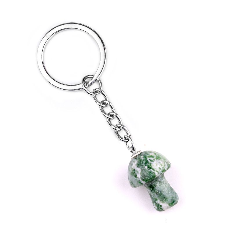 1324-Pedra de cristal natural de ágata 2cm pequeno cogumelo chaveiro pingente bonito saco de jóias pingente pequeno presente