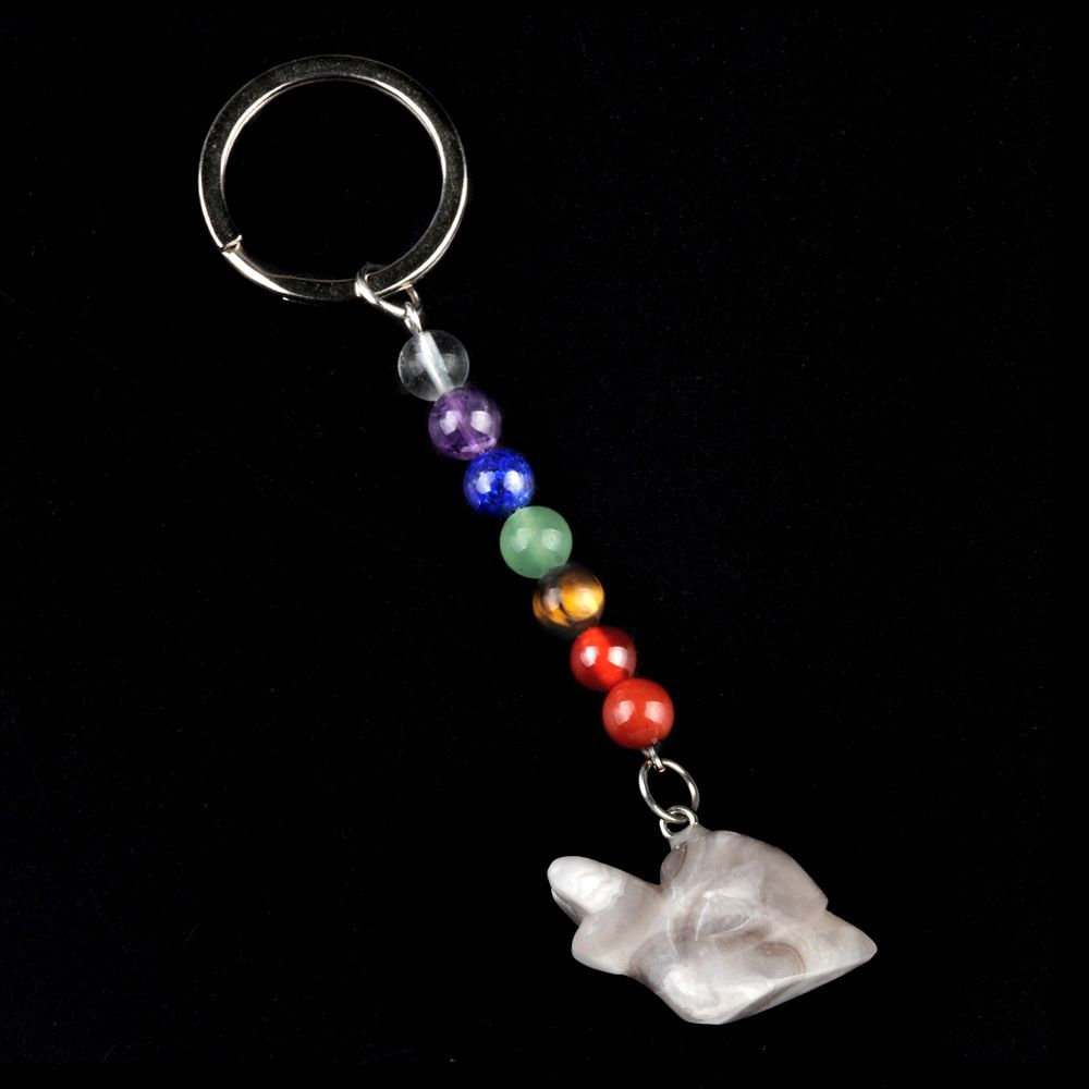 1962-Chaveiro de caracol de pedra de cristal colorido, pingente de jóias chakra, pingente de chaveiro de animal pequeno