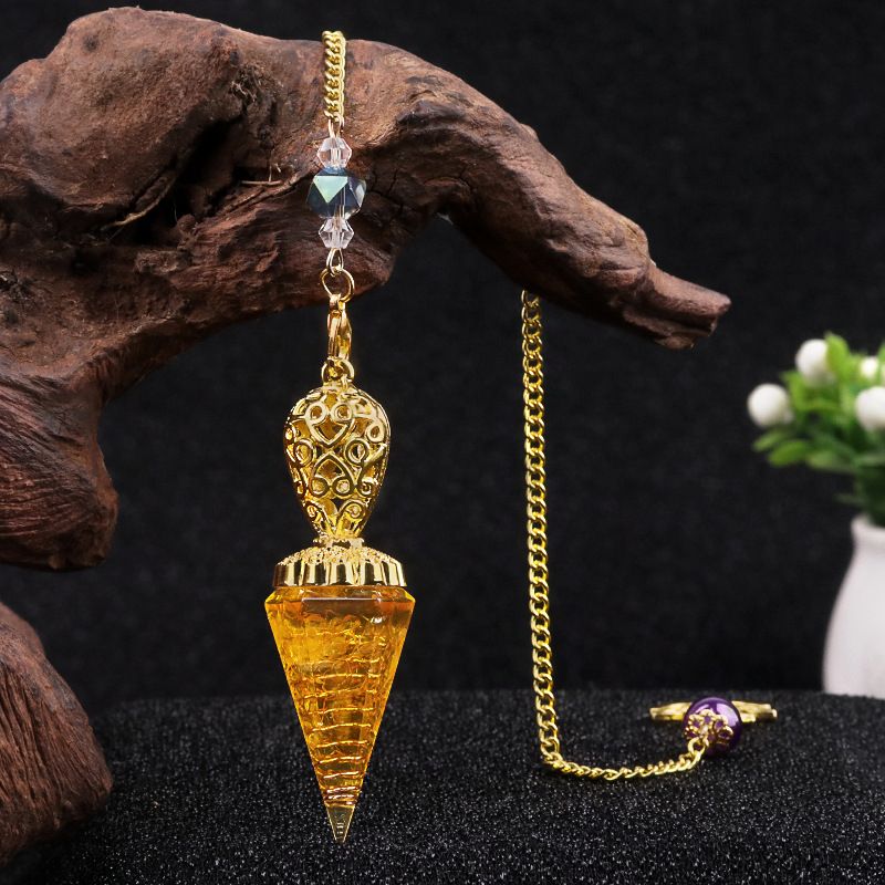 Jóias Pêndulo De Ouro Cristal Natural Ágata Resina De Pedra Semi-preciosa Pingente De Cone Hexagonal