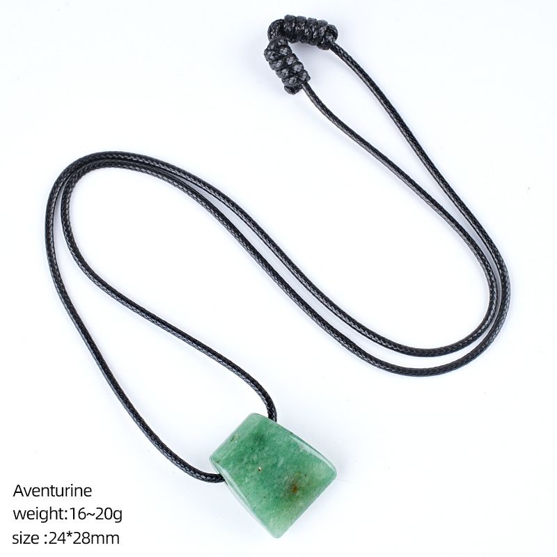 Colar de machado de cristal retro ajustado à mão tecido corda suéter corrente grande buraco trapezoidal ágata pingente de pedra