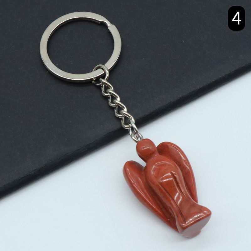 Chaveiro de anjo gravado em pedra de ágata de cristal natural, pingente de bolsa de celular de anjo da guarda.