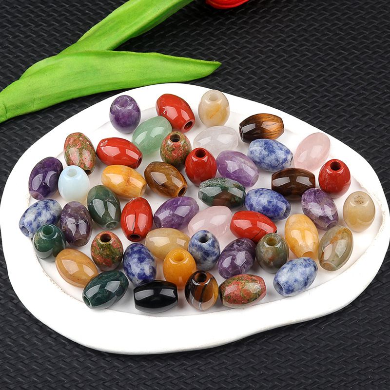 2323-Grânulos de Buraco Grande Grânulos Soltos de Cristal 13x18 Buraco 4mm Grânulos de Arroz Pedra de Ágata Grânulos Soltos DIY Acessórios de Jóias