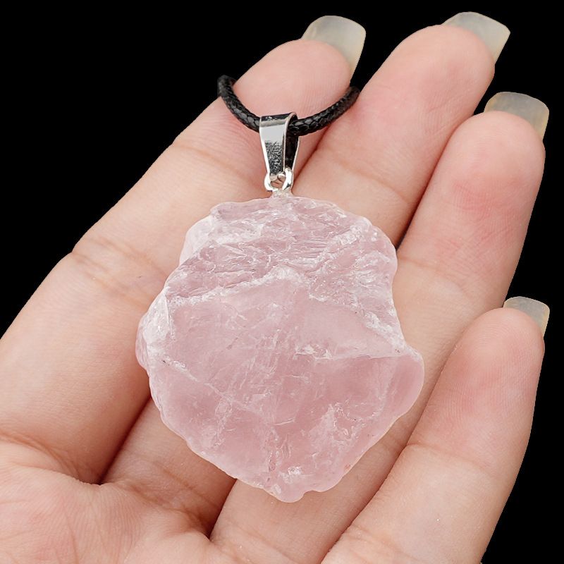 499-Pingente de pedra áspera de cristal natural ametista rosa amarelo branco colar de pedra áspera pingente de joias