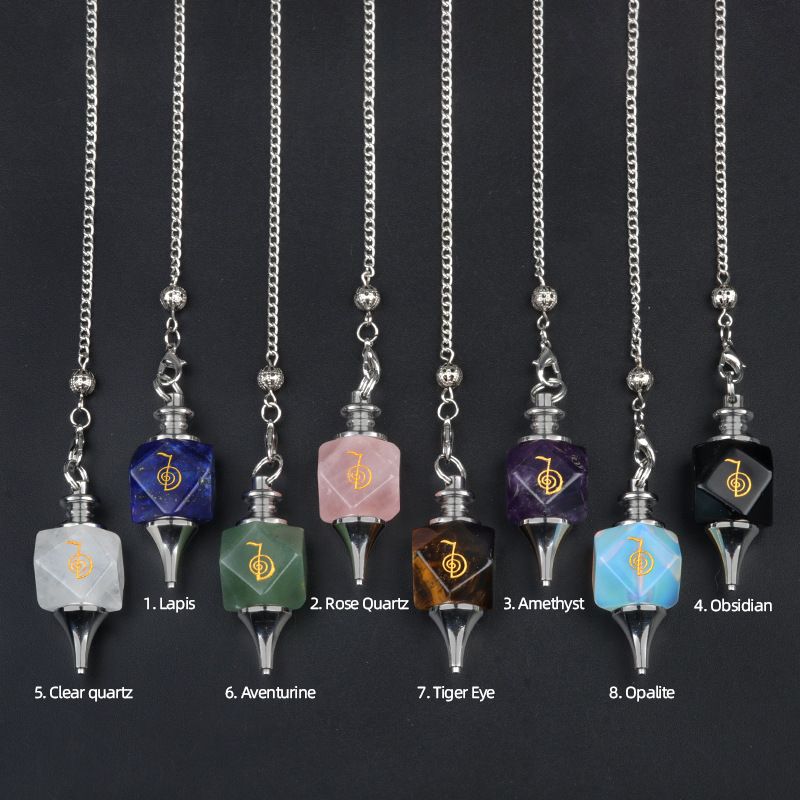 1758-Cho Ku Rei Pingente de Pêndulo de Símbolo de Poder Pedra de Cristal Reiki Runas Meditação Pêndulo