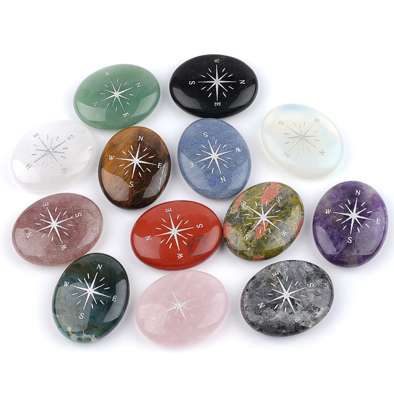 Cristal natural ágata pedra bússola estrela bússola palma pedra jogo peça de mão criativo cura artesanato pedra