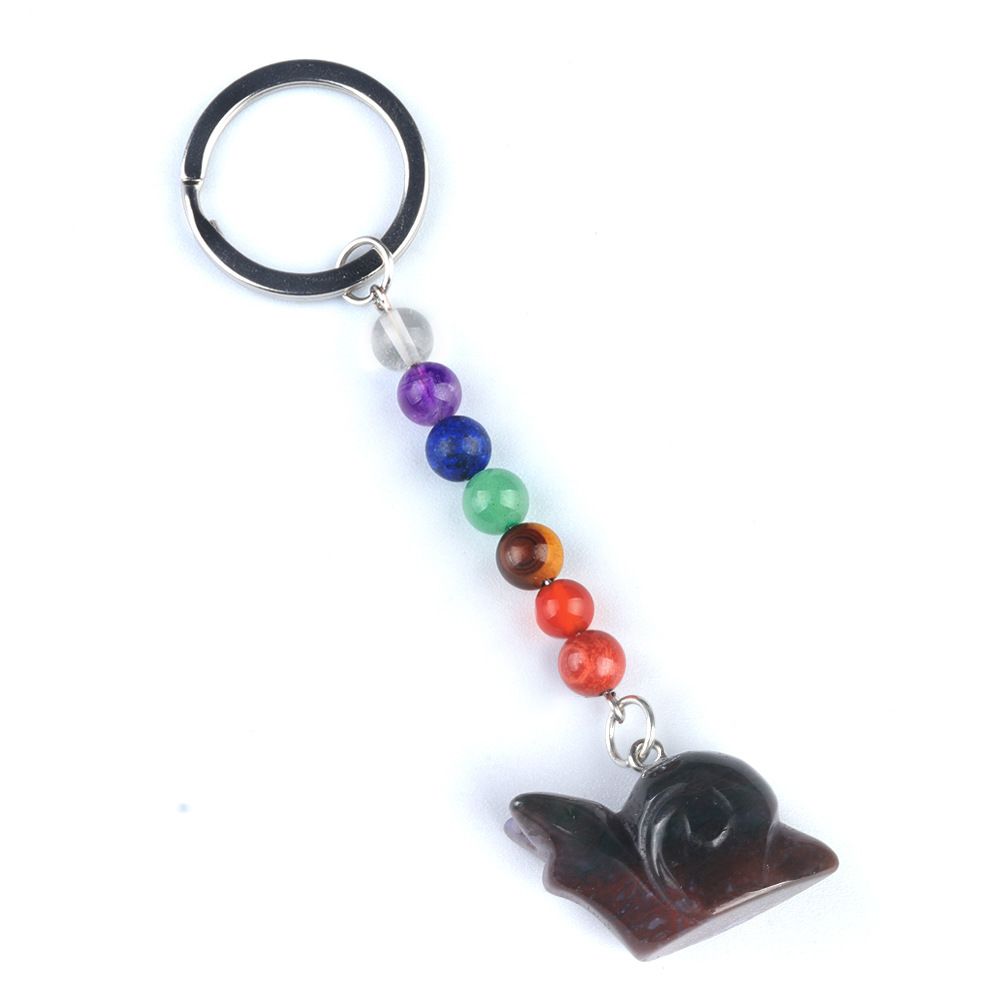 1962-Chaveiro de caracol de pedra de cristal colorido, pingente de jóias chakra, pingente de chaveiro de animal pequeno