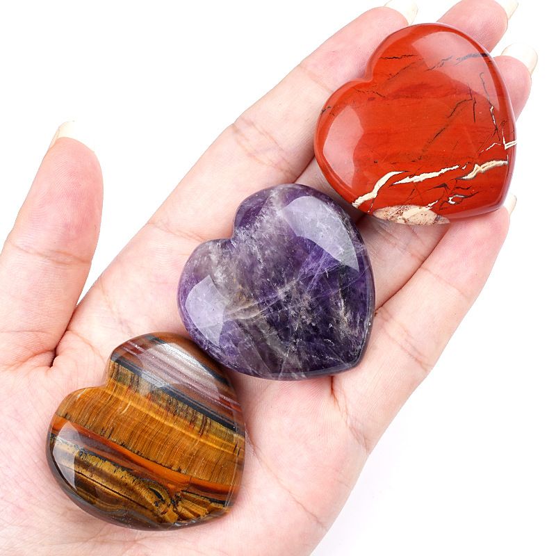 Ornamento de amor de cristal natural de 40Mm, presentes de Dia dos Namorados masculinos e femininos, joias em forma de coração de pedra natural não porosa polida com pedra áspera.