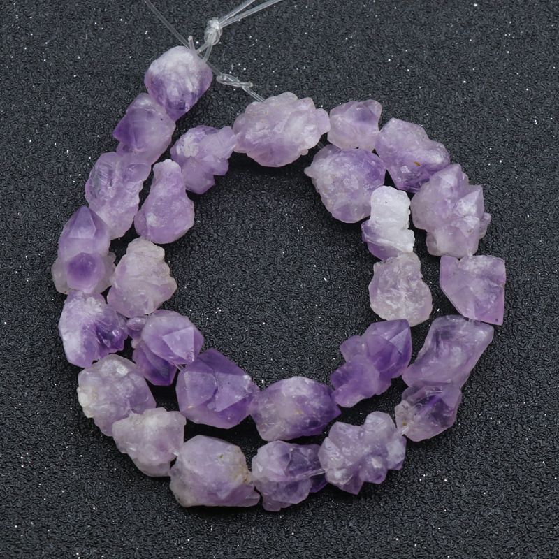 Pedra áspera de cristal único de ametista orifício reto contas soltas, orifício vertical dentes de ametista de lavanda, flores de ametista