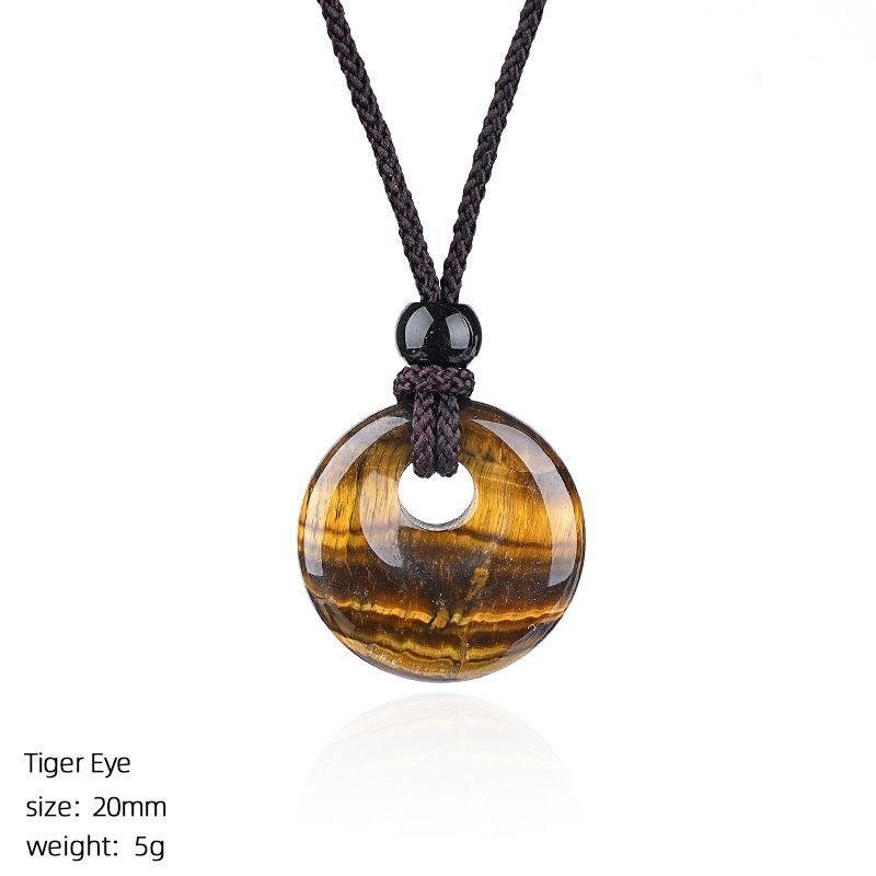 Pingente de fivela de segurança de cristal natural de 20Mm, colar de fivela de princesa redonda com grande buraco gravado em pedra selvagem, presente de Natal.