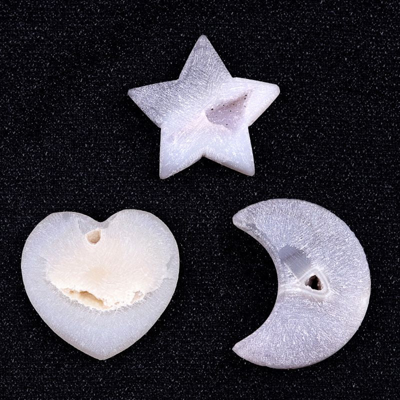 Cristal natural ágata mina buraco estrela lua amor pedra áspera fosco ornamento