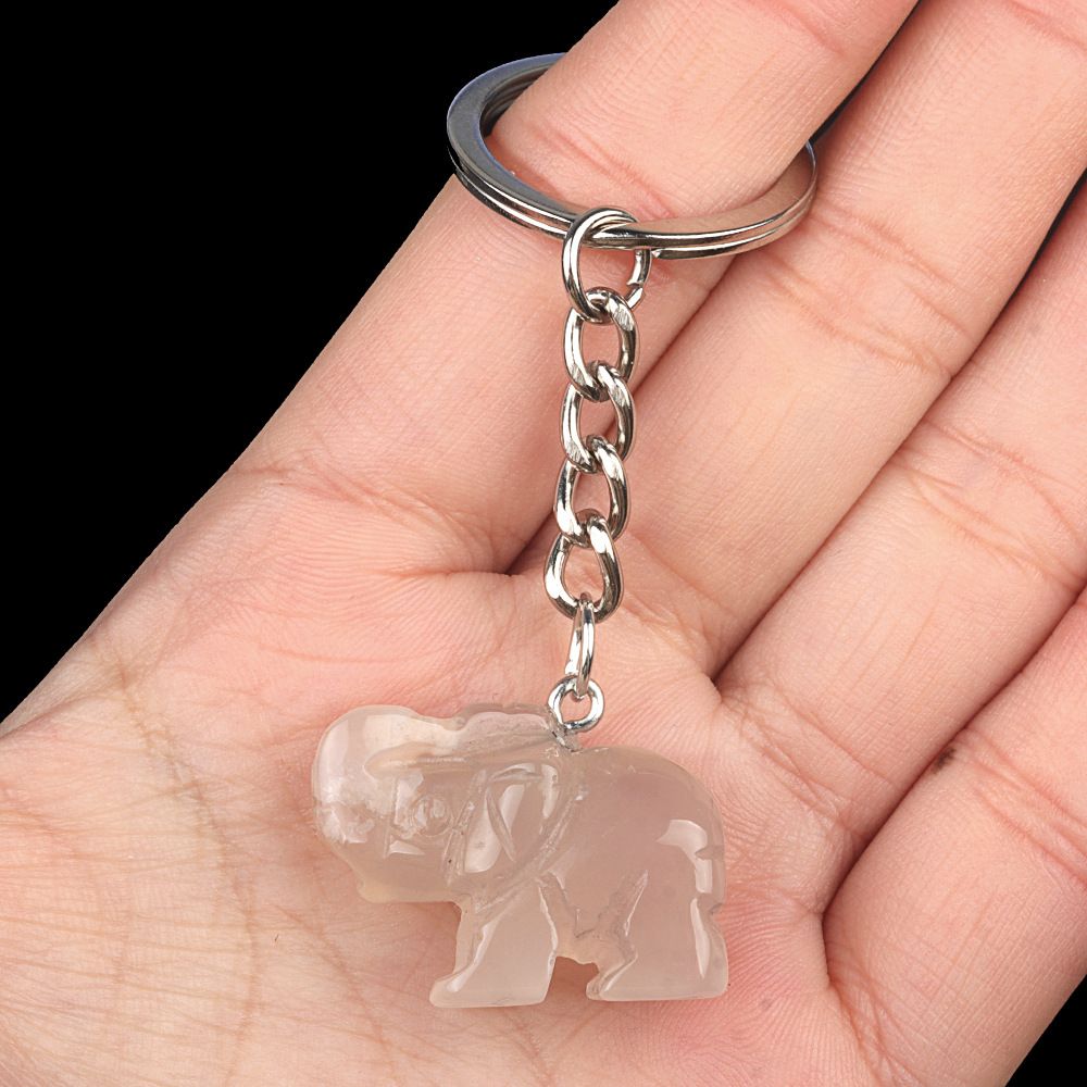 Pingente de chaveiro de elefante de cristal natural de ágata de escultura de pedra de elefante