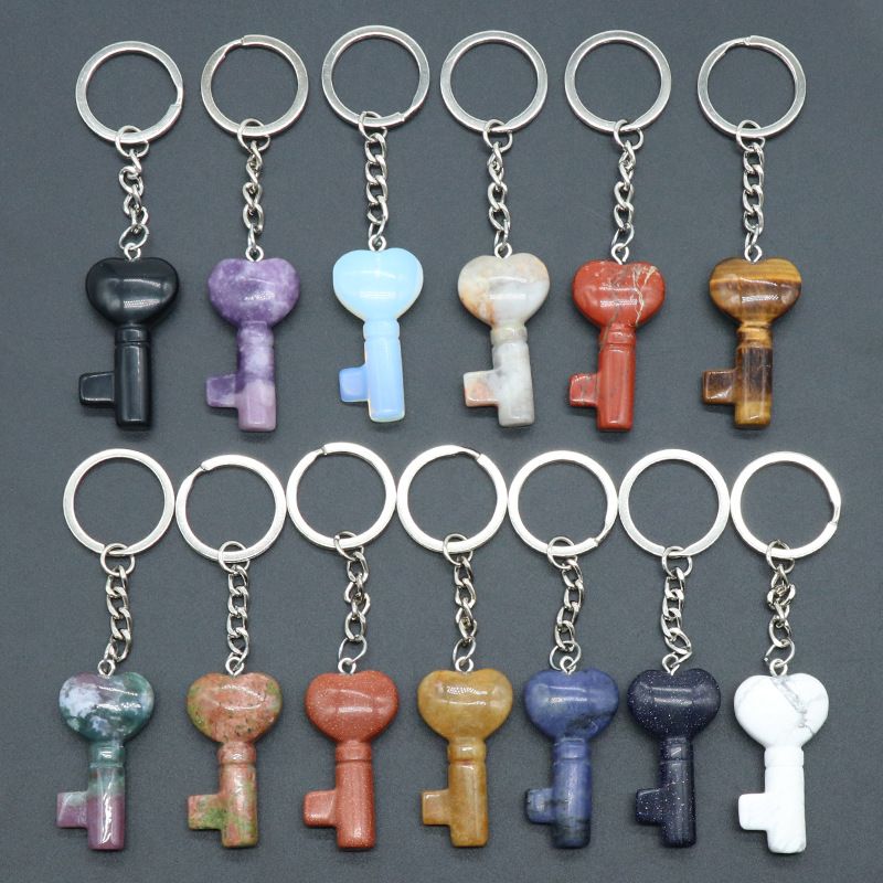 1569 - Chaveiro de Coração de Cristal Natural Chaveiro de Coração Pingente de Fechadura em Forma de Coração DIY Acessório Criativo de Pingente