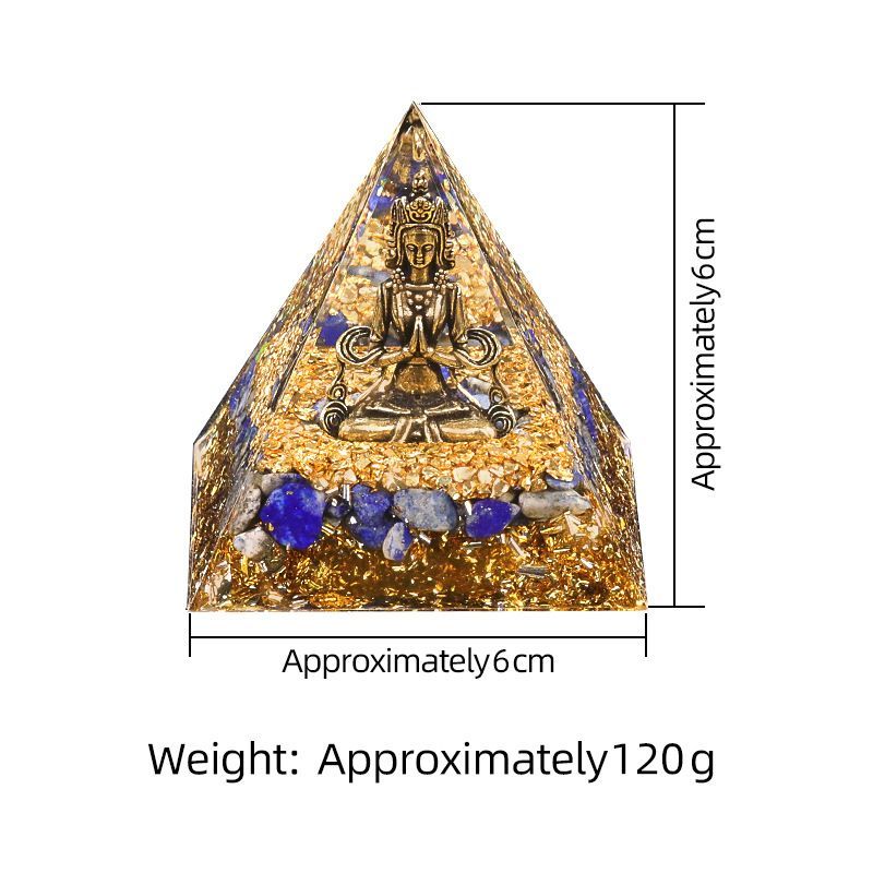 Nova pirâmide de 6cm torre de ouro azul ametista natural Elefante Deus série Ornamento de pirâmide epóxi