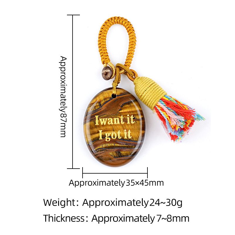2454 Chaveiro de pedra de cristal natural com letras de ágata pingente de carro, pingente de bolsa de pedra mindfulness.