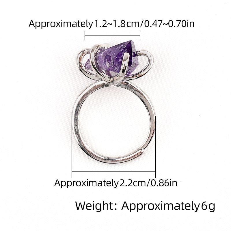 2342-Novo Anel de Ametista Natural Vintage Pedra De Cristal Áspera Suporte De Cobre De Seis Garras Anel Aberto