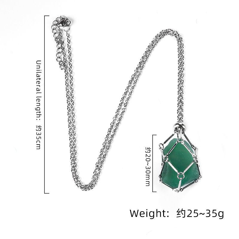 1739-Corrente de aço inoxidável de pedra áspera de ametista natural, colar de bolso de malha de bambu de metal