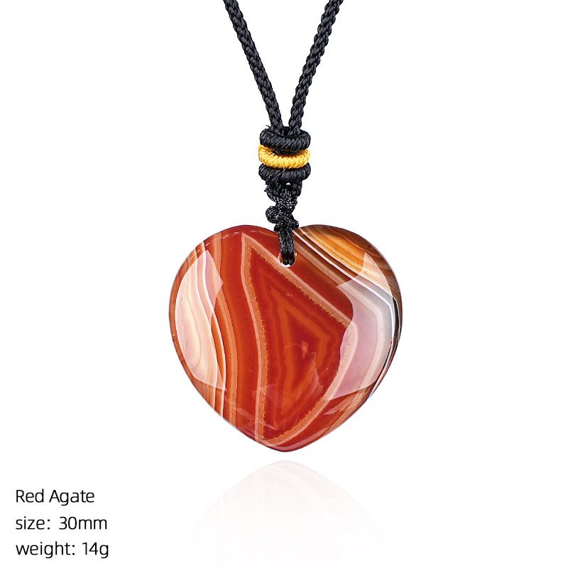 Colar de amor de cristal natural de 30Mm, pingente de coração de pêssego de pedra áspera simples para homens e mulheres do Dia dos Namorados com gravura em forma de coração de pedra natural.