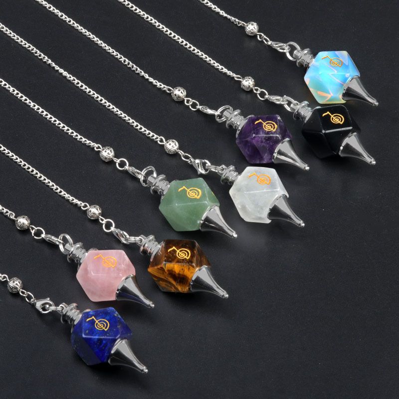 1758-Cho Ku Rei Pingente de Pêndulo de Símbolo de Poder Pedra de Cristal Reiki Runas Meditação Pêndulo