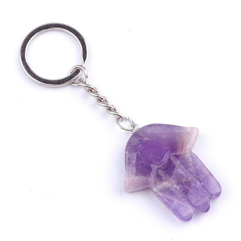 1051-Fátima Mão Keychain Cristal Natural Pedra Palma Keychain, Escultura em Pedra, Bolsa Pingente