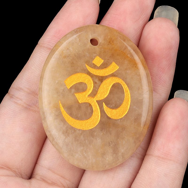 2338-Letras de ágata de cristal natural OM símbolo palma pedra yoga runa DIY chaveiro pingente acessórios
