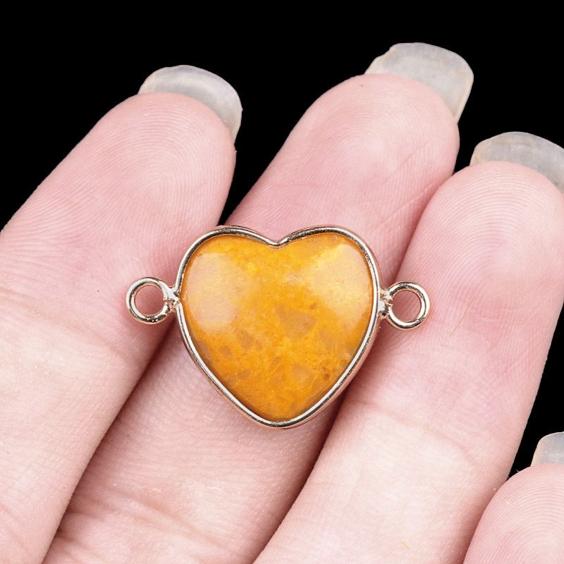 2026-15Mm conector de bainha de amor, pedra semi-preciosa natural amor duplo orifício de suspensão acessórios de jóias DIY