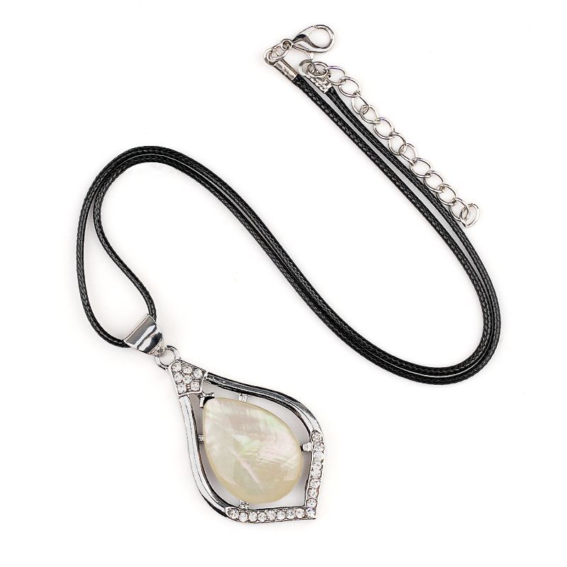 Pingente de gota de água de cabeça de pedra semipreciosa de cristal natural, liga incrustada de pedra preciosa, colar de pingente DIY de concha de abalone.