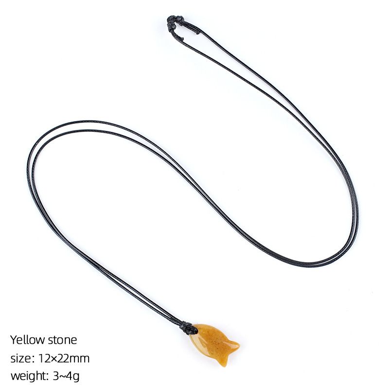 Colar de peixe de cristal natural 22Mm bonito tecido à mão ajustável corrente de suéter pedra áspera gravada pingente em forma de peixe