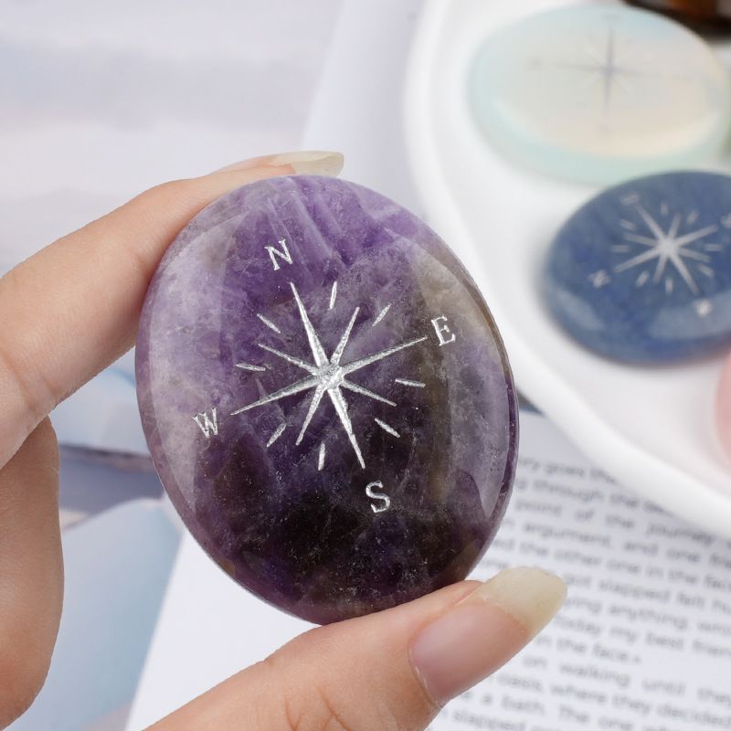 Cristal natural ágata pedra bússola estrela bússola palma pedra jogo peça de mão criativo cura artesanato pedra