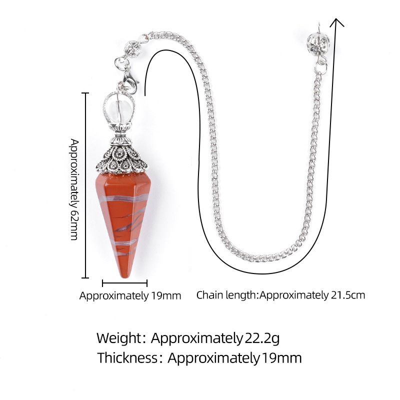 1412 Pingente de pêndulo de cristal natural Receptáculo de prata antiga Yoga Meditação Hexagonal Cone Frequência ajustável Pêndulo de pedra natural